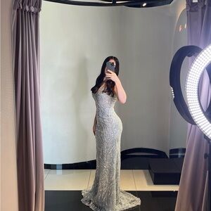 Elegant Silver Evening Gown